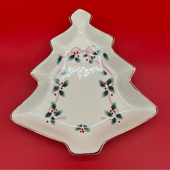 Mikasa Other - Mikasa Ribbon Holly Christmas Tree Candy Dish